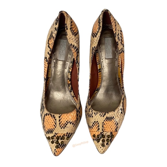 RACHEL Roy Miyang Snakeskin Leather Embellished Spiked Toe Stiletto Heeled Pumps - Picture 2 of 15